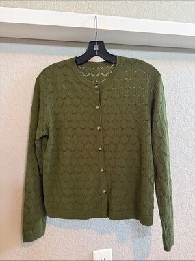 Allude Cashmere Olive Green Button-Front Women’s Cardigan Sz S